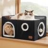 imageBedsure Cat Beds for Indoor Cats  Large Cat Cave for Pet Cat House with Fluffy Ball Hanging and Scratch Pad Foldable Cat Hideaway 165x165x13 inches Loden GreenBlack