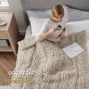 imageBedsure Chunky Knit Throw Blanket for Couch  100 Hand Knitted 506 lbs GentleSoft Blanket with Giant Chenille Yarn for Bed Living Room Home Decor Thick and Cozy Grey 50x60 Inches01  Linen Beige