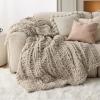 imageBedsure Chunky Knit Throw Blanket for Couch  100 Hand Knitted 506 lbs GentleSoft Blanket with Giant Chenille Yarn for Bed Living Room Home Decor Thick and Cozy Grey 50x60 Inches01  Linen Beige