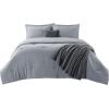 imageBedsure Comforter Queen Size 5 Pieces  Queen Size Comforter Set with Checkered Throw Blanket and Decorative Pillow Lightweiget Bedding All Season Bedding Sets Linen Beige03  Dark Grey Striped