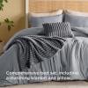 imageBedsure Comforter Queen Size 5 Pieces  Queen Size Comforter Set with Checkered Throw Blanket and Decorative Pillow Lightweiget Bedding All Season Bedding Sets Linen Beige03  Dark Grey Striped