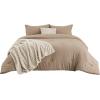 imageBedsure Comforter Queen Size 5 Pieces  Queen Size Comforter Set with Checkered Throw Blanket and Decorative Pillow Lightweiget Bedding All Season Bedding Sets Linen Beige02  Khaki Striped