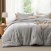 imageBedsure Comforter Set Queen Size Grayish Olive Green  Cotton Fabric with Microfiber Inner Fill Queen Comforter Set for All Seasons 3 Pieces 1 Comforter 90quotx90quot and 2 Pillow Cases 20quotx26quot09  Grey Stone Color