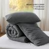 imageBedsure Comforter Set Queen Size Grayish Olive Green  Cotton Fabric with Microfiber Inner Fill Queen Comforter Set for All Seasons 3 Pieces 1 Comforter 90quotx90quot and 2 Pillow Cases 20quotx26quot02  Dark Grey