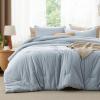 imageBedsure Comforter Set Queen Size Grayish Olive Green  Cotton Fabric with Microfiber Inner Fill Queen Comforter Set for All Seasons 3 Pieces 1 Comforter 90quotx90quot and 2 Pillow Cases 20quotx26quot04  Mineral Blue