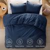 imageBedsure Comforter Set Queen Size Grayish Olive Green  Cotton Fabric with Microfiber Inner Fill Queen Comforter Set for All Seasons 3 Pieces 1 Comforter 90quotx90quot and 2 Pillow Cases 20quotx26quot11  Navy
