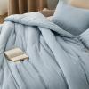 imageBedsure Comforter Set Queen Size Grayish Olive Green  Cotton Fabric with Microfiber Inner Fill Queen Comforter Set for All Seasons 3 Pieces 1 Comforter 90quotx90quot and 2 Pillow Cases 20quotx26quot04  Mineral Blue