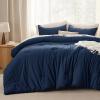 imageBedsure Comforter Set Queen Size Grayish Olive Green  Cotton Fabric with Microfiber Inner Fill Queen Comforter Set for All Seasons 3 Pieces 1 Comforter 90quotx90quot and 2 Pillow Cases 20quotx26quot11  Navy