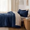 imageBedsure Comforter Set Queen Size Grayish Olive Green  Cotton Fabric with Microfiber Inner Fill Queen Comforter Set for All Seasons 3 Pieces 1 Comforter 90quotx90quot and 2 Pillow Cases 20quotx26quot11  Navy