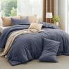 imageBedsure Comforter Set Queen Size Grayish Olive Green  Cotton Fabric with Microfiber Inner Fill Queen Comforter Set for All Seasons 3 Pieces 1 Comforter 90quotx90quot and 2 Pillow Cases 20quotx26quot10  Denim Blue
