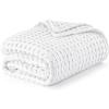 imageBedsure Cooling Cotton Waffle Weave Throw Blanket  Lightweight Breathable Blanket of Rayon Derived from Bamboo for Hot Sleepers Luxury Throws for Bed Couch and Sofa Ivory 50x70 InchesWhite