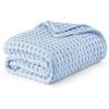 imageBedsure Cooling Cotton Waffle Weave Throw Blanket  Lightweight Breathable Blanket of Rayon Derived from Bamboo for Hot Sleepers Luxury Throws for Bed Couch and Sofa Ivory 50x70 InchesBlue