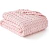 imageBedsure Cooling Cotton Waffle Weave Throw Blanket  Lightweight Breathable Blanket of Rayon Derived from Bamboo for Hot Sleepers Luxury Throws for Bed Couch and Sofa Ivory 50x70 InchesLight Pink