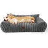 imageBedsure Cute Cat Couch for Pets  Fluffy Cat beds with Premium Soft Corduroy Fleece Fuzzy Cats beds for Indoor Cats with Removable Washable Cover Supportive Pet Sofa 24inch CreamWarm Grey