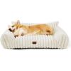 imageBedsure Cute Cat Couch for Pets  Fluffy Cat beds with Premium Soft Corduroy Fleece Fuzzy Cats beds for Indoor Cats with Removable Washable Cover Supportive Pet Sofa 24inch CreamCream