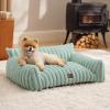 imageBedsure Cute Cat Couch for Pets  Fluffy Cat beds with Premium Soft Corduroy Fleece Fuzzy Cats beds for Indoor Cats with Removable Washable Cover Supportive Pet Sofa 24inch CreamGarden Green