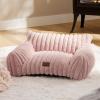 imageBedsure Cute Cat Couch for Pets  Fluffy Cat beds with Premium Soft Corduroy Fleece Fuzzy Cats beds for Indoor Cats with Removable Washable Cover Supportive Pet Sofa 24inch CreamBlush Pink