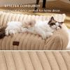imageBedsure Cute Cat Couch for Pets  Fluffy Cat beds with Premium Soft Corduroy Fleece Fuzzy Cats beds for Indoor Cats with Removable Washable Cover Supportive Pet Sofa 24inch CreamSandy Tan