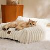 imageBedsure Cute Cat Couch for Pets  Fluffy Cat beds with Premium Soft Corduroy Fleece Fuzzy Cats beds for Indoor Cats with Removable Washable Cover Supportive Pet Sofa 24inch CreamCream