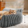 imageBedsure Cute Cat Couch for Pets  Fluffy Cat beds with Premium Soft Corduroy Fleece Fuzzy Cats beds for Indoor Cats with Removable Washable Cover Supportive Pet Sofa 24inch CreamWarm Grey