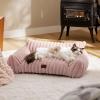 imageBedsure Cute Cat Couch for Pets  Fluffy Cat beds with Premium Soft Corduroy Fleece Fuzzy Cats beds for Indoor Cats with Removable Washable Cover Supportive Pet Sofa 24inch CreamBlush Pink