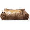 imageBedsure Cute Cat Couch for Pets  Fluffy Cat beds with Premium Soft Corduroy Fleece Fuzzy Cats beds for Indoor Cats with Removable Washable Cover Supportive Pet Sofa 24inch CreamCopper Brown