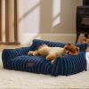 imageBedsure Cute Cat Couch for Pets  Fluffy Cat beds with Premium Soft Corduroy Fleece Fuzzy Cats beds for Indoor Cats with Removable Washable Cover Supportive Pet Sofa 24inch CreamNight Blue