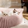 imageBedsure Cute Cat Couch for Pets  Fluffy Cat beds with Premium Soft Corduroy Fleece Fuzzy Cats beds for Indoor Cats with Removable Washable Cover Supportive Pet Sofa 24inch CreamBlush Pink