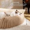 imageBedsure Cute Cat Couch for Pets  Fluffy Cat beds with Premium Soft Corduroy Fleece Fuzzy Cats beds for Indoor Cats with Removable Washable Cover Supportive Pet Sofa 24inch CreamSandy Tan