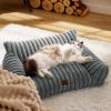 imageBedsure Cute Cat Couch for Pets  Fluffy Cat beds with Premium Soft Corduroy Fleece Fuzzy Cats beds for Indoor Cats with Removable Washable Cover Supportive Pet Sofa 24inch CreamWarm Grey