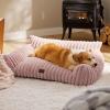 imageBedsure Cute Cat Couch for Pets  Fluffy Cat beds with Premium Soft Corduroy Fleece Fuzzy Cats beds for Indoor Cats with Removable Washable Cover Supportive Pet Sofa 24inch CreamBlush Pink