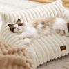 imageBedsure Cute Cat Couch for Pets  Fluffy Cat beds with Premium Soft Corduroy Fleece Fuzzy Cats beds for Indoor Cats with Removable Washable Cover Supportive Pet Sofa 24inch CreamCream
