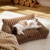 imageBedsure Cute Cat Couch for Pets  Fluffy Cat beds with Premium Soft Corduroy Fleece Fuzzy Cats beds for Indoor Cats with Removable Washable Cover Supportive Pet Sofa 24inch CreamCopper Brown