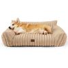 imageBedsure Cute Cat Couch for Pets  Fluffy Cat beds with Premium Soft Corduroy Fleece Fuzzy Cats beds for Indoor Cats with Removable Washable Cover Supportive Pet Sofa 24inch CreamSandy Tan
