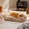 imageBedsure Cute Cat Couch for Pets  Fluffy Cat beds with Premium Soft Corduroy Fleece Fuzzy Cats beds for Indoor Cats with Removable Washable Cover Supportive Pet Sofa 24inch CreamSandy Tan