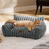 imageBedsure Cute Cat Couch for Pets  Fluffy Cat beds with Premium Soft Corduroy Fleece Fuzzy Cats beds for Indoor Cats with Removable Washable Cover Supportive Pet Sofa 24inch CreamWarm Grey