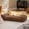 imageBedsure Cute Cat Couch for Pets  Fluffy Cat beds with Premium Soft Corduroy Fleece Fuzzy Cats beds for Indoor Cats with Removable Washable Cover Supportive Pet Sofa 24inch CreamCopper Brown