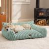 imageBedsure Cute Cat Couch for Pets  Fluffy Cat beds with Premium Soft Corduroy Fleece Fuzzy Cats beds for Indoor Cats with Removable Washable Cover Supportive Pet Sofa 24inch CreamGarden Green