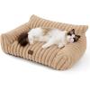 imageBedsure Cute Cat Couch for Pets  Fluffy Cat beds with Premium Soft Corduroy Fleece Fuzzy Cats beds for Indoor Cats with Removable Washable Cover Supportive Pet Sofa 24inch CreamSandy Tan