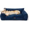 imageBedsure Cute Cat Couch for Pets  Fluffy Cat beds with Premium Soft Corduroy Fleece Fuzzy Cats beds for Indoor Cats with Removable Washable Cover Supportive Pet Sofa 24inch CreamNight Blue