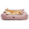 imageBedsure Cute Cat Couch for Pets  Fluffy Cat beds with Premium Soft Corduroy Fleece Fuzzy Cats beds for Indoor Cats with Removable Washable Cover Supportive Pet Sofa 24inch CreamBlush Pink
