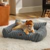 imageBedsure Cute Cat Couch for Pets  Fluffy Cat beds with Premium Soft Corduroy Fleece Fuzzy Cats beds for Indoor Cats with Removable Washable Cover Supportive Pet Sofa 24inch CreamWarm Grey