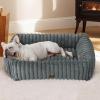 imageBedsure Cute Dog Bed for Small Medium Dogs  Washable Furry Puppy Beds Rectangle Orthopedic Corduroy Fleece Pet Beds with Removable Zipper Cover 25x21x7inches Blush PinkWarm Grey