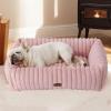 imageBedsure Cute Dog Bed for Small Medium Dogs  Washable Furry Puppy Beds Rectangle Orthopedic Corduroy Fleece Pet Beds with Removable Zipper Cover 25x21x7inches Blush PinkBlush Pink