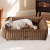 imageBedsure Cute Dog Bed for Small Medium Dogs  Washable Furry Puppy Beds Rectangle Orthopedic Corduroy Fleece Pet Beds with Removable Zipper Cover 25x21x7inches Blush PinkCopper Brown