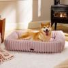 imageBedsure Cute Dog Bed for Small Medium Dogs  Washable Furry Puppy Beds Rectangle Orthopedic Corduroy Fleece Pet Beds with Removable Zipper Cover 25x21x7inches Blush PinkBlush Pink