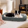 imageBedsure Cute Dog Bed for Small Medium Dogs  Washable Furry Puppy Beds Rectangle Orthopedic Corduroy Fleece Pet Beds with Removable Zipper Cover 25x21x7inches Blush PinkWarm Grey
