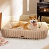 imageBedsure Cute Dog Bed for Small Medium Dogs  Washable Furry Puppy Beds Rectangle Orthopedic Corduroy Fleece Pet Beds with Removable Zipper Cover 25x21x7inches Blush PinkSandy Tan