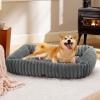 imageBedsure Cute Dog Bed for Small Medium Dogs  Washable Furry Puppy Beds Rectangle Orthopedic Corduroy Fleece Pet Beds with Removable Zipper Cover 25x21x7inches Blush PinkWarm Grey
