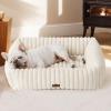imageBedsure Cute Dog Bed for Small Medium Dogs  Washable Furry Puppy Beds Rectangle Orthopedic Corduroy Fleece Pet Beds with Removable Zipper Cover 25x21x7inches Blush PinkCream